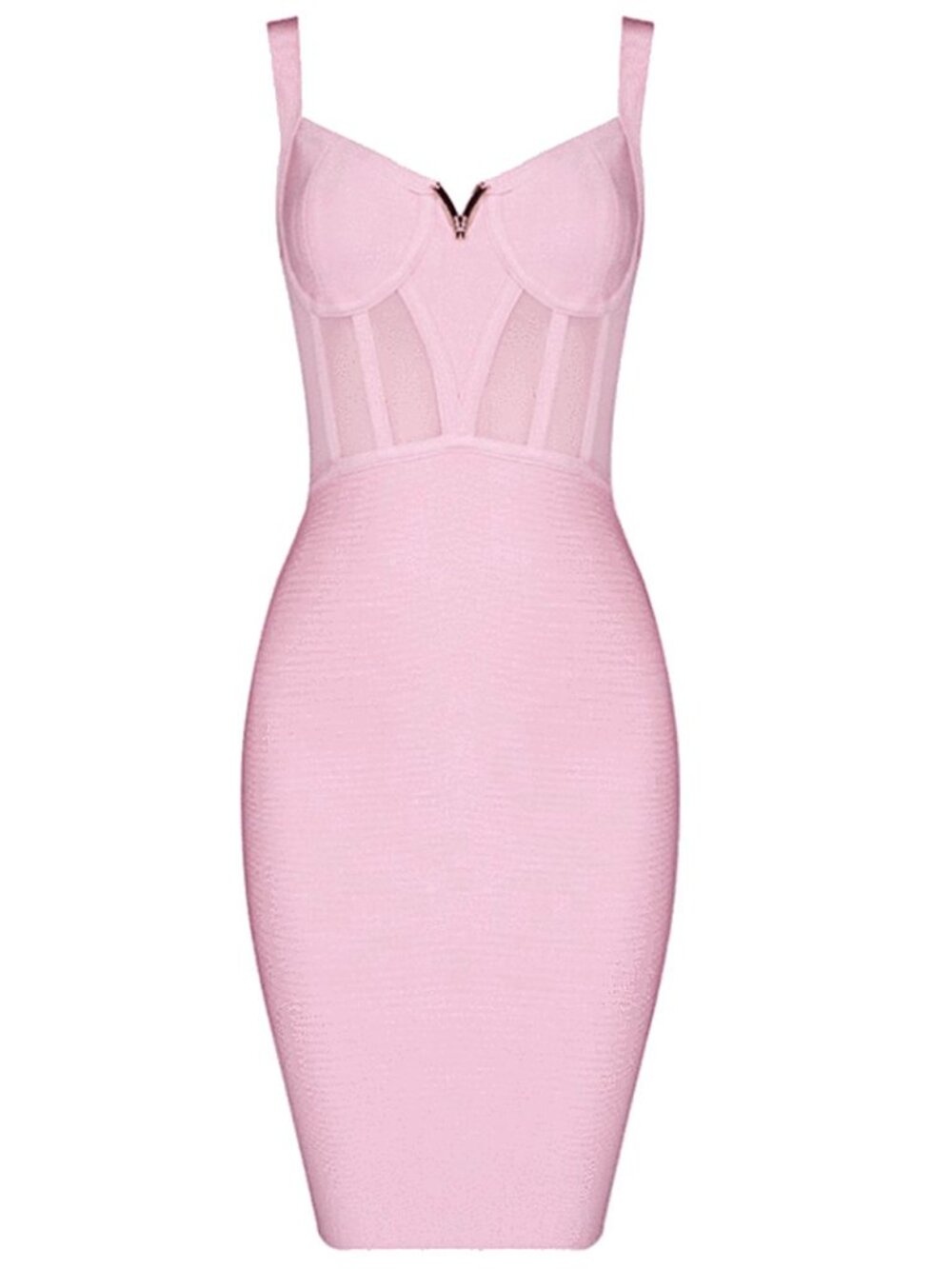 Blush Pink Corset Bust Mesh Bandage Bodycon Dress | Soft Sculpt Collection - Picture 7 of 9